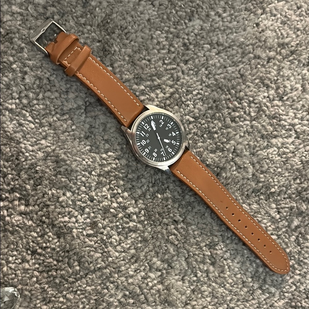 Tan Leather Strap Watch with Black Dial